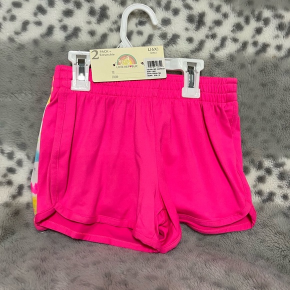 NWT 2PK Love Republic Tie Dye and Pink Shorts with matching Scrunchie Size 6X - Picture 2 of 6